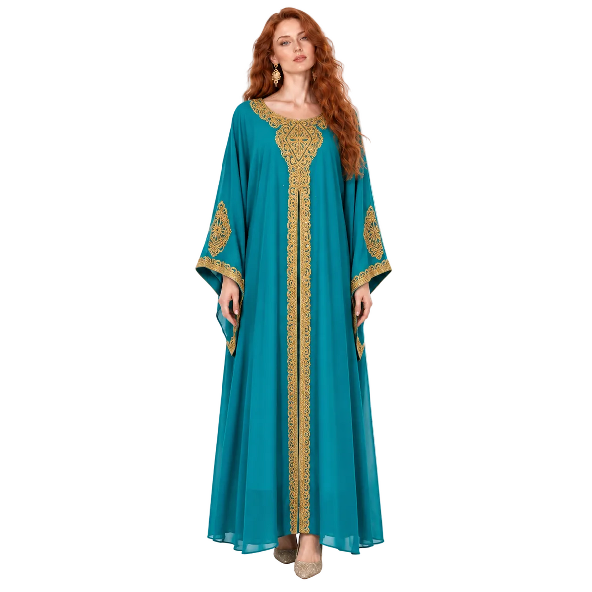 Blue Gold Embroidered Elegant Lebaran Kaftan-1