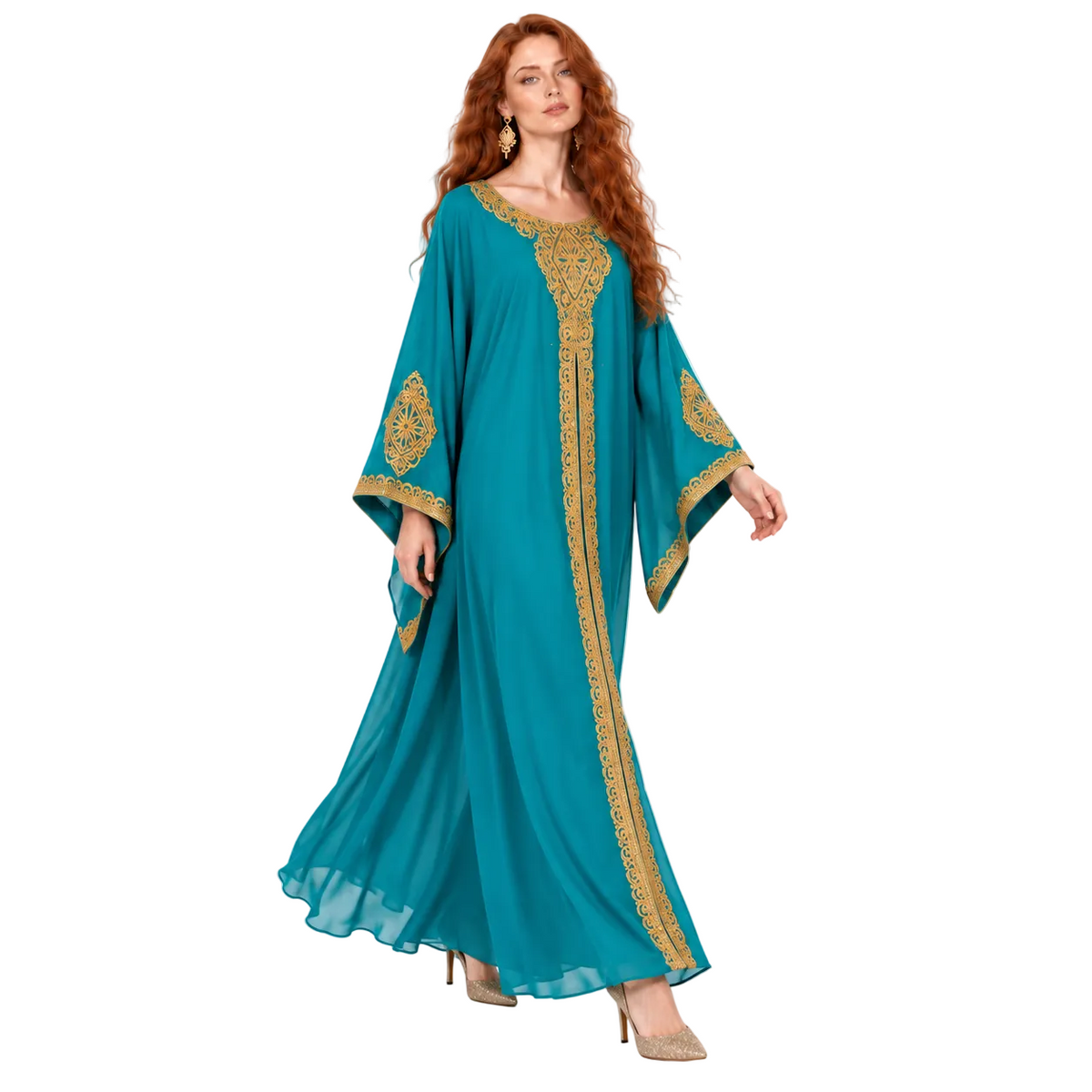 Blue Gold Embroidered Elegant Lebaran Kaftan-2