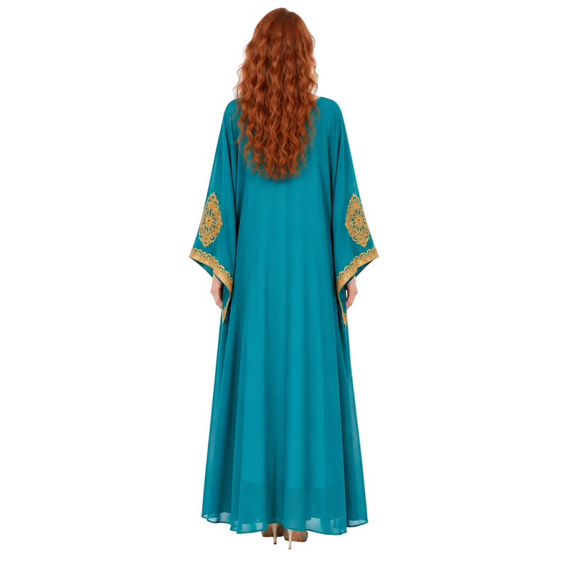 Blue Gold Embroidered Elegant Lebaran Kaftan-4