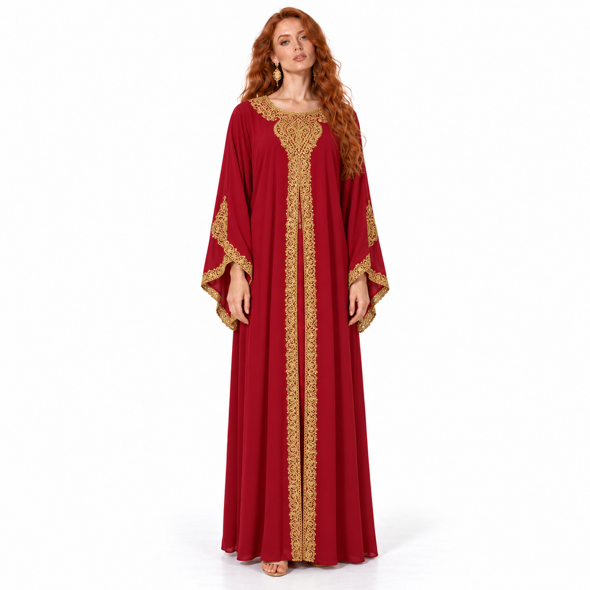 Red Gold Embroidered Luxury Lebaran Kaftan-1