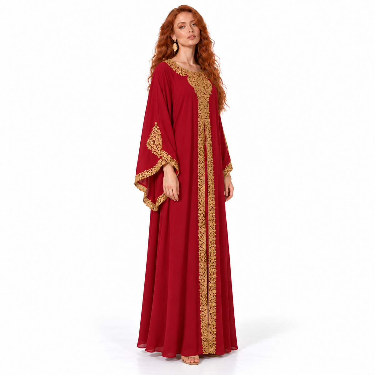Red Gold Embroidered Luxury Lebaran Kaftan-2