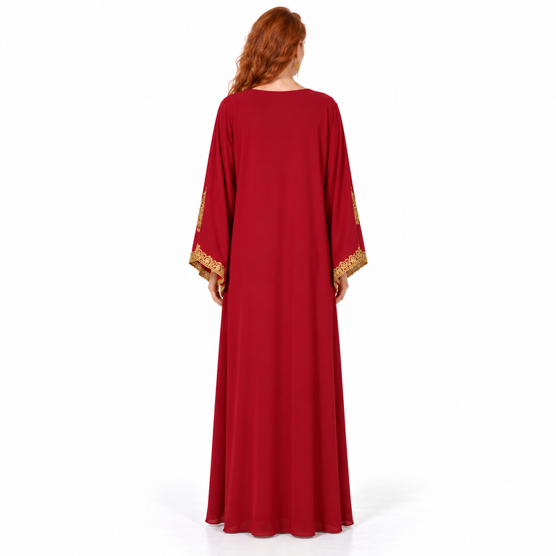 Red Gold Embroidered Luxury Lebaran Kaftan-4