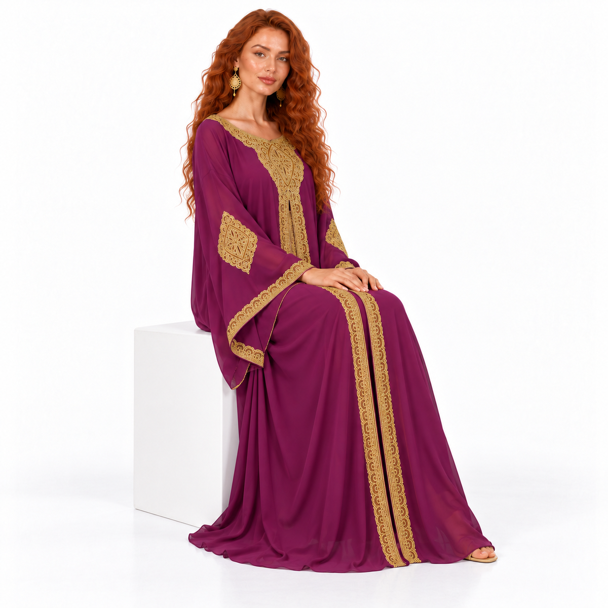 Royal Purple Gold Embroidered Lebaran Kaftan-3