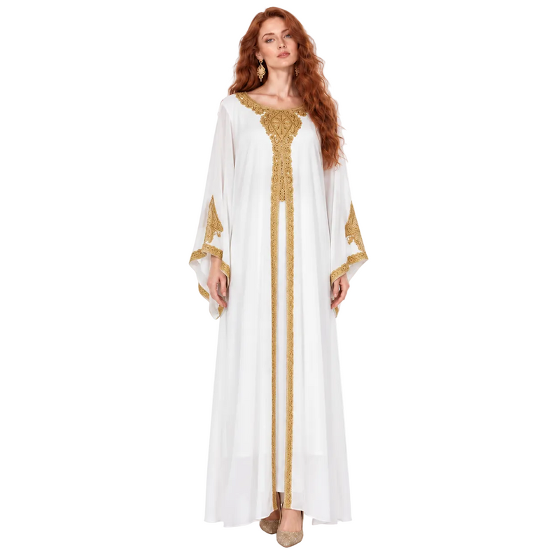 White Gold Embroidered Elegant Lebaran Kaftan-1