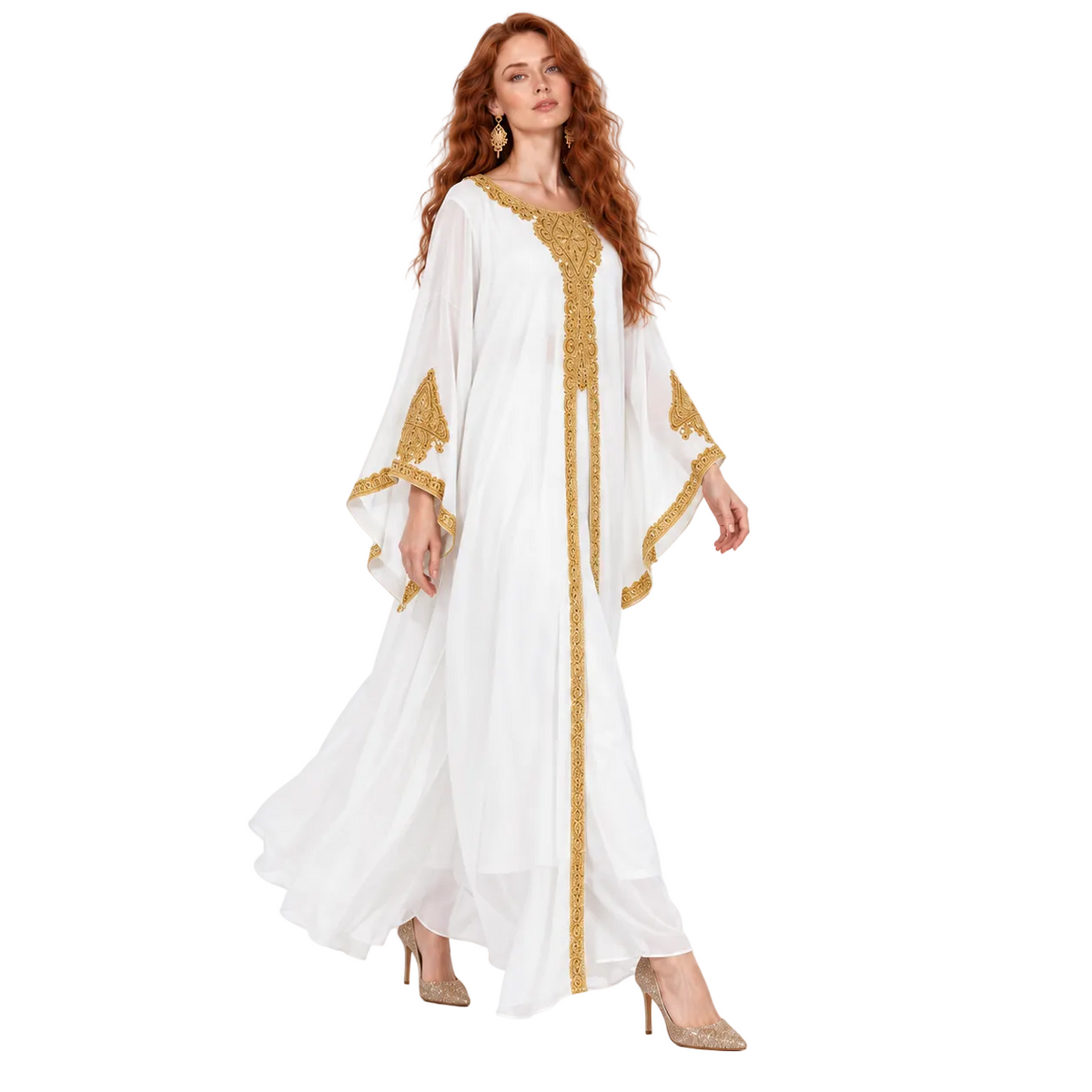 White Gold Embroidered Elegant Lebaran Kaftan-2