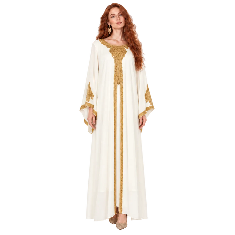 Off White Gold Embroidered Lebaran Kaftan-1
