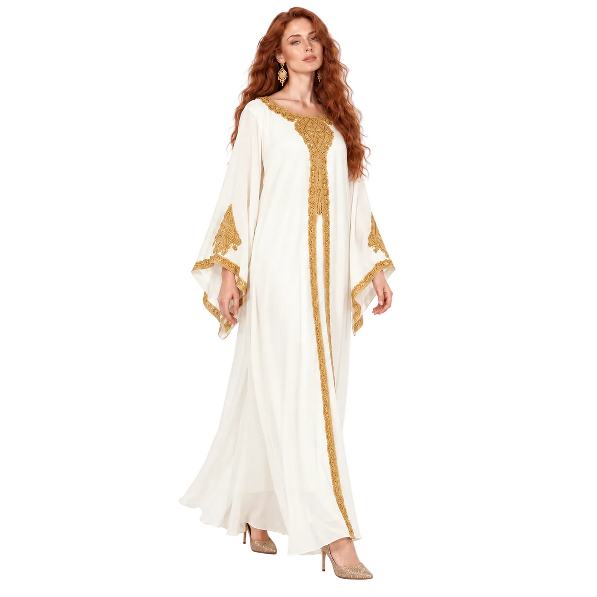 Off White Gold Embroidered Lebaran Kaftan-3