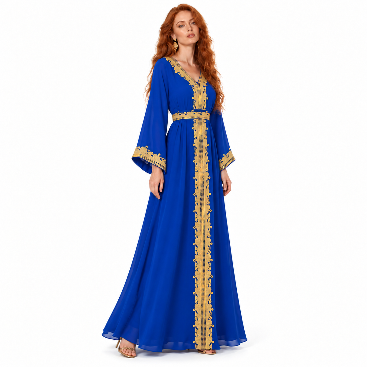 Elegant Blue Gold Embroidered Lebaran Kaftan-3
