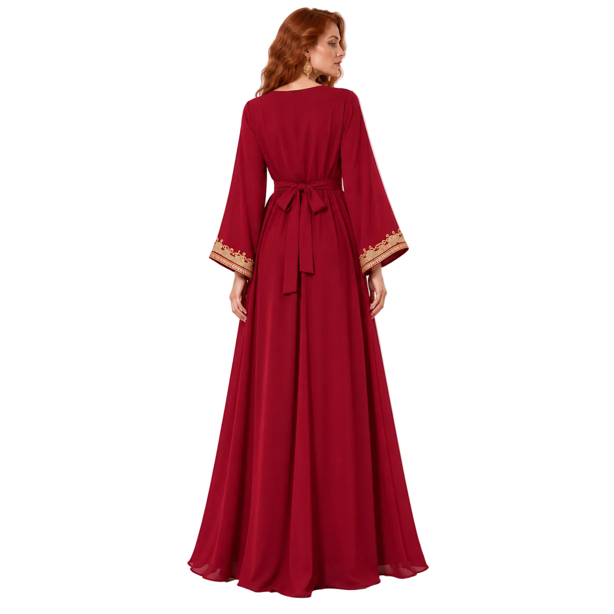 Elegant Red Gold Embroidered Lebaran Kaftan-4