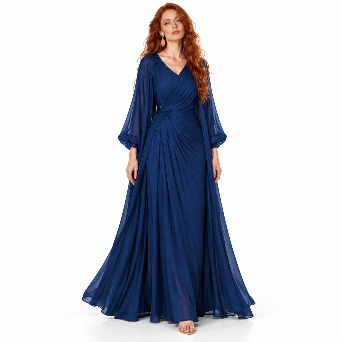 Elegant Dark Blue Flowing Lebaran Kaftan-1