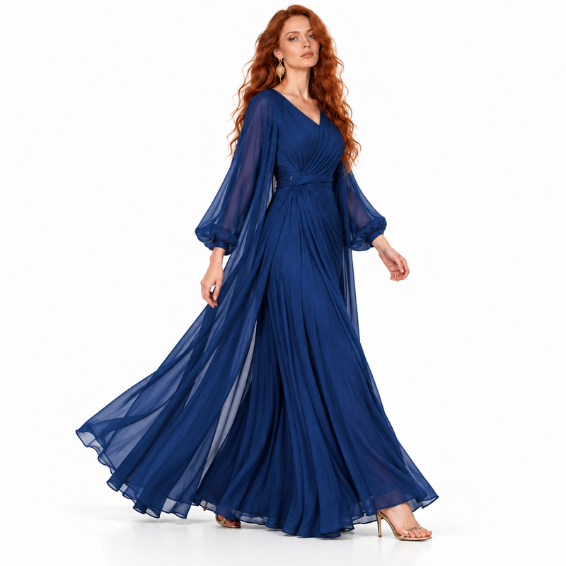 Elegant Dark Blue Flowing Lebaran Kaftan-2