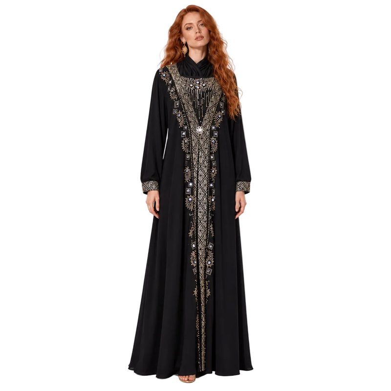 Black Yellow Embroidered Luxury Kaftan Lebaran-1