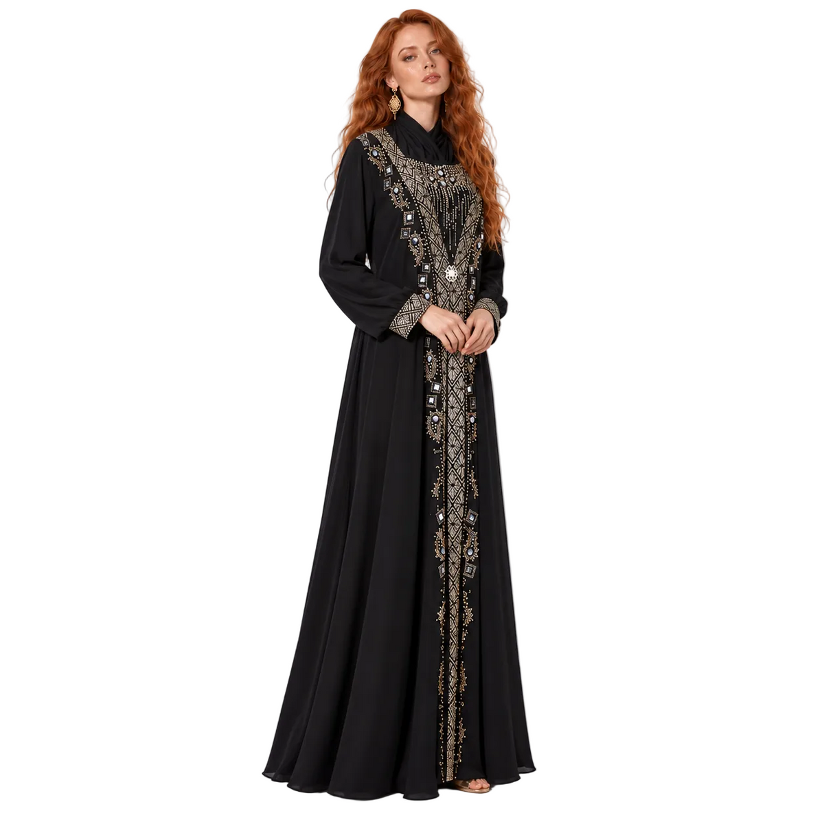Black Yellow Embroidered Luxury Kaftan Lebaran-3