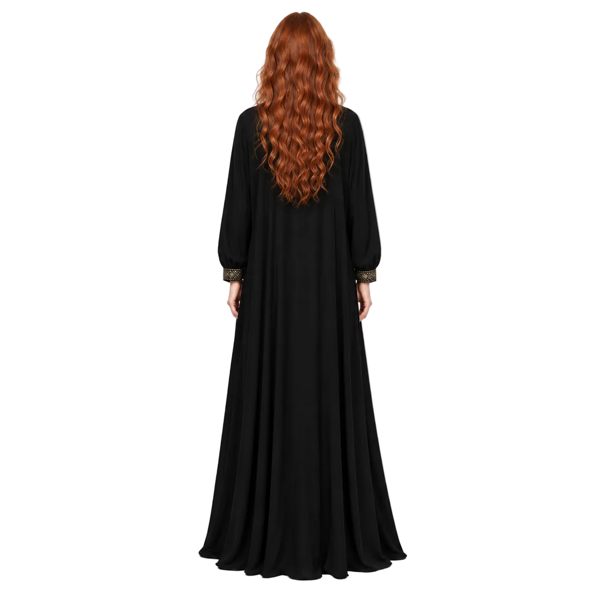 Elegant Black Gold Embroidered Lebaran Kaftan-4
