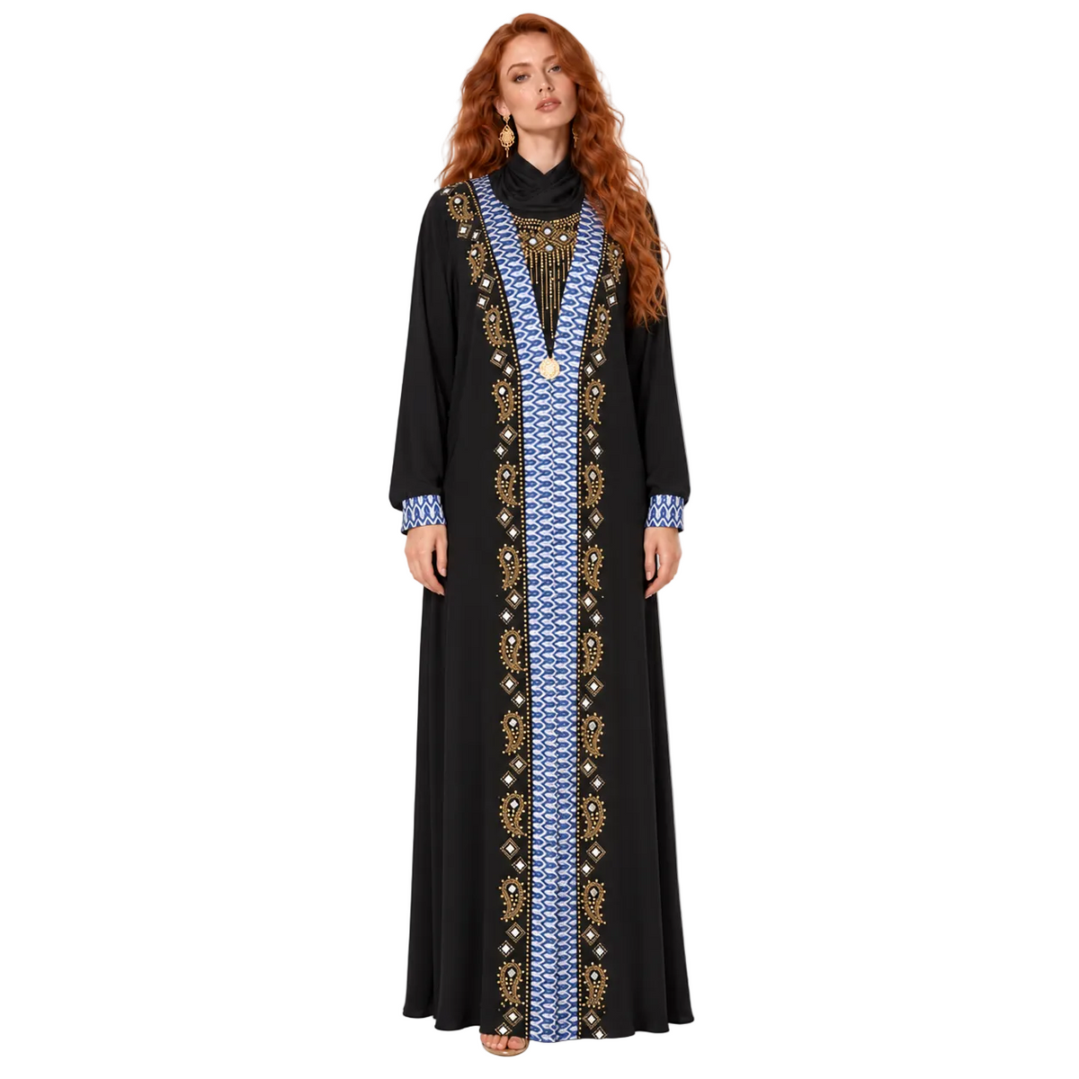 Black Blue Embroidered Luxury Lebaran Kaftan-1