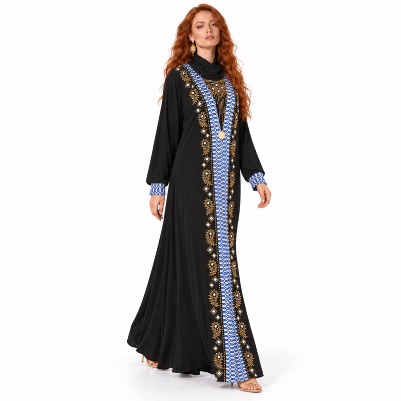 Black Blue Embroidered Luxury Lebaran Kaftan-3