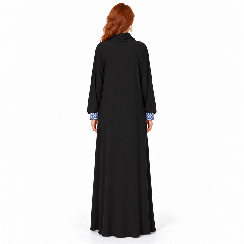 Black Blue Embroidered Luxury Lebaran Kaftan-4