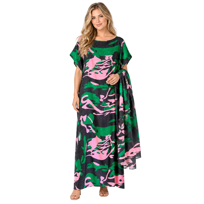 Multi Color Abstract Silk Satin Kaftan-1