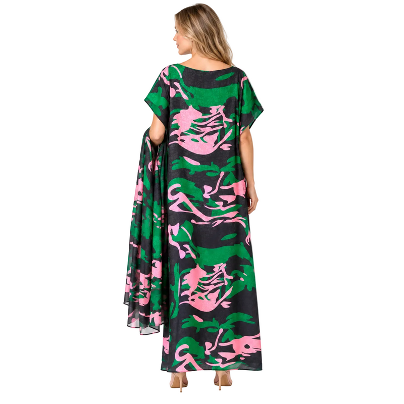 Multi Color Abstract Silk Satin Kaftan-4