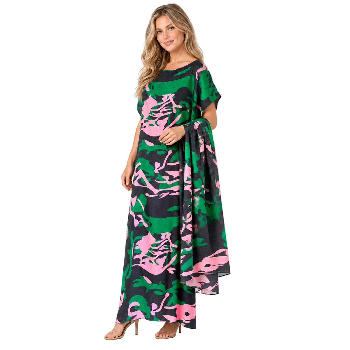 Multi Color Abstract Silk Satin Kaftan-2