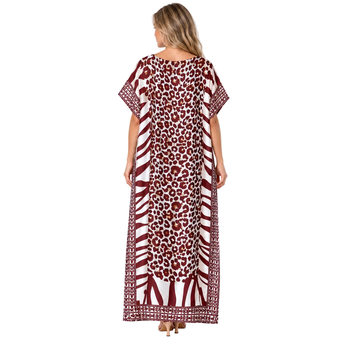 Brown Leopard Print Silk Satin Kaftan-4