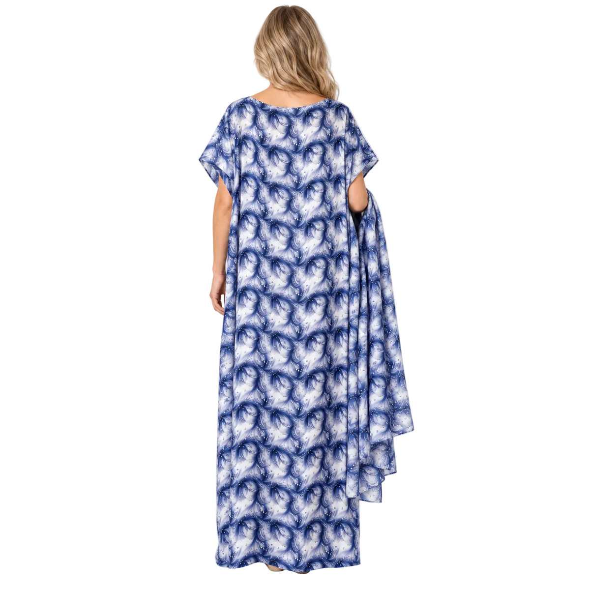 Blue Abstract Print Silk Satin Kaftan-4