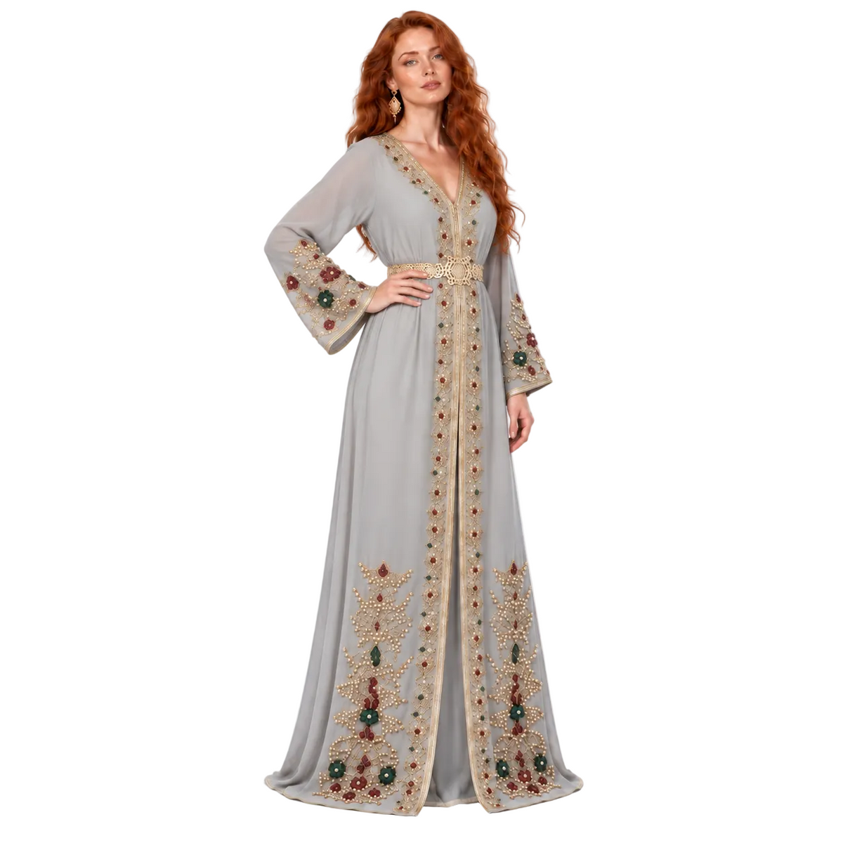 Silver Grey Embroidered Elegant Lebaran Kaftan