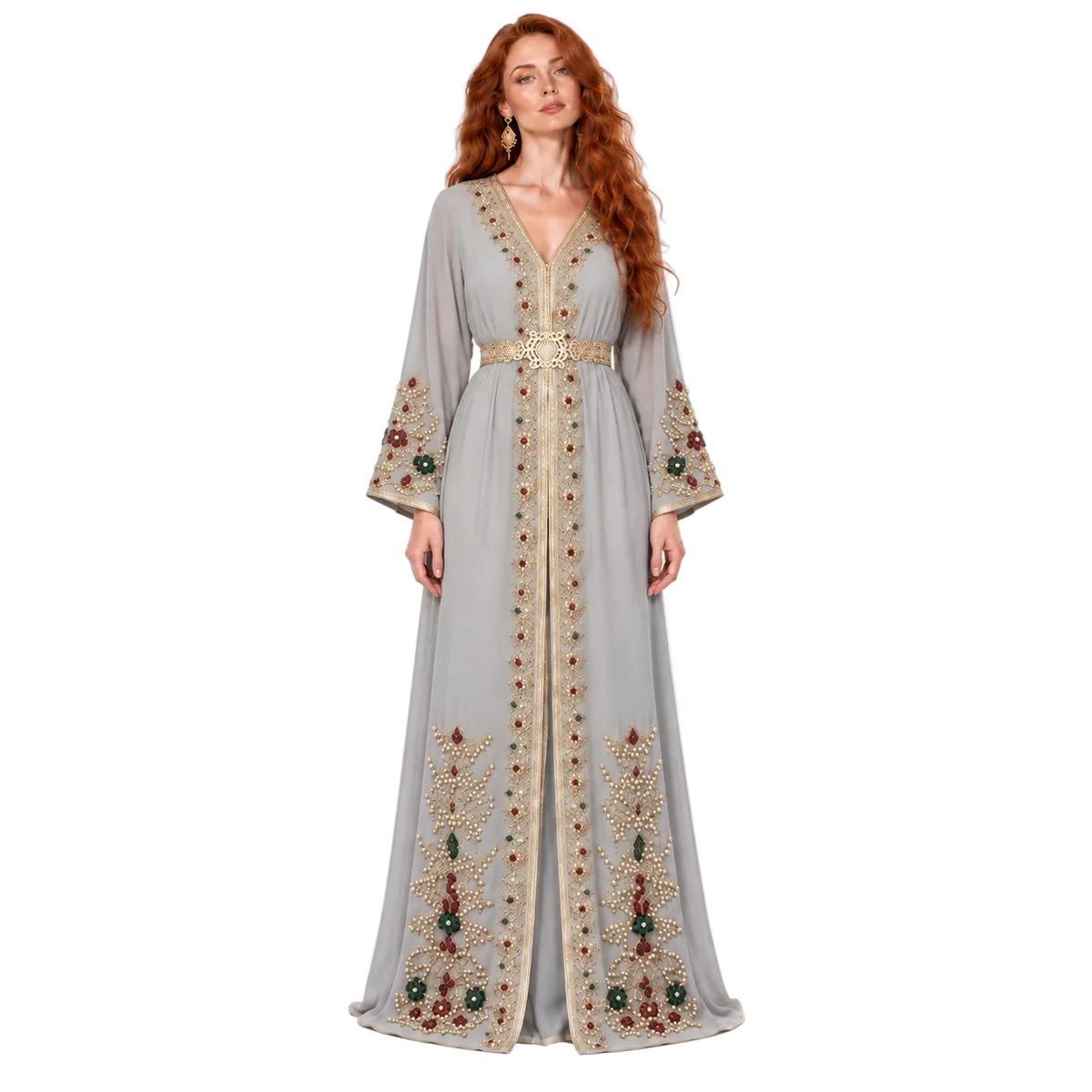 Silver Grey Embroidered Elegant Lebaran Kaftan