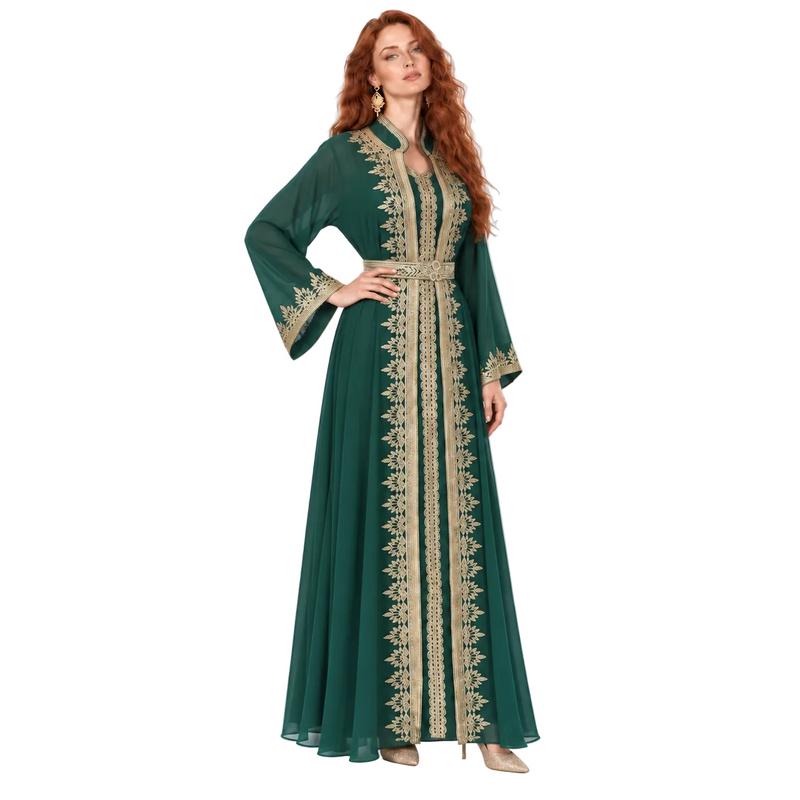 Emerald Green Gold embroidered Kaftan Lebaran-2
