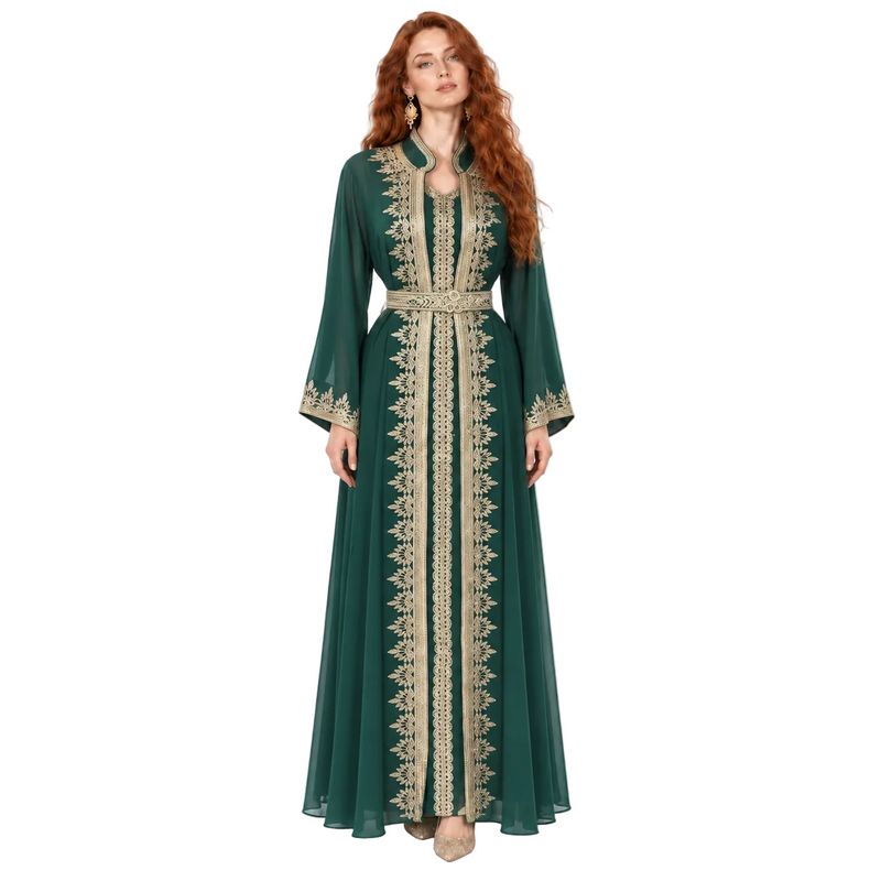 Emerald Green Gold embroidered Kaftan Lebaran-1