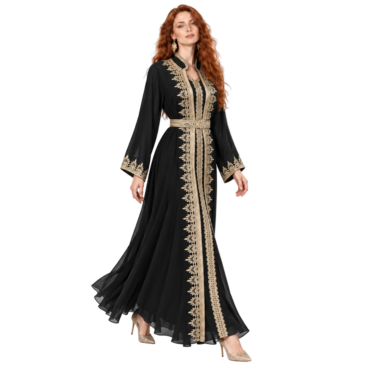 Black Gold Embroidered Elegant Lebaran Kaftan-2