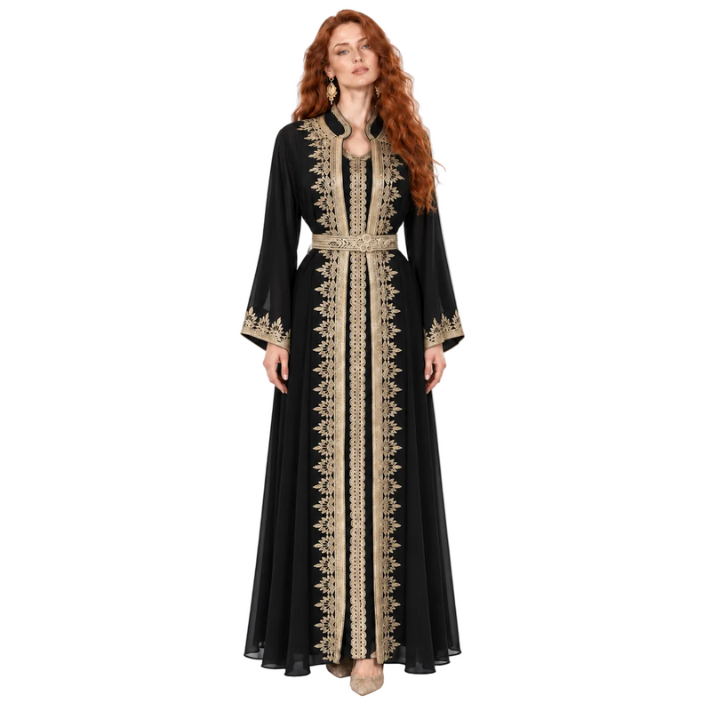 Black Gold Embroidered Elegant Lebaran Kaftan-1