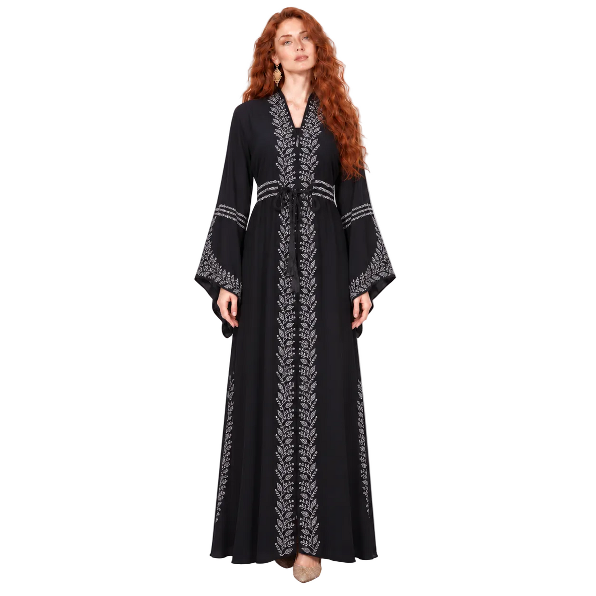 Elegant Black Silver Embroidered Lebaran Kaftan-1
