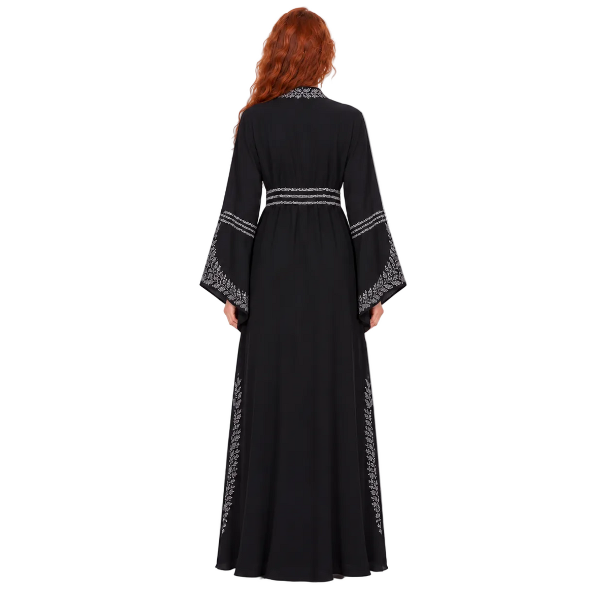 Elegant Black Silver Embroidered Lebaran Kaftan-4