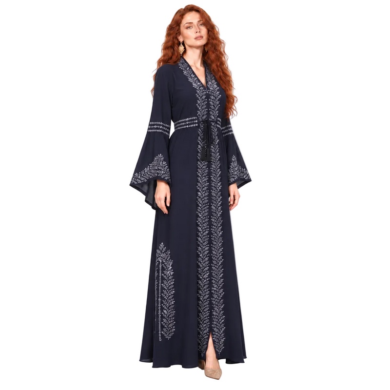 Elegant Navy Blue Embroidered Lebaran Kaftan-3