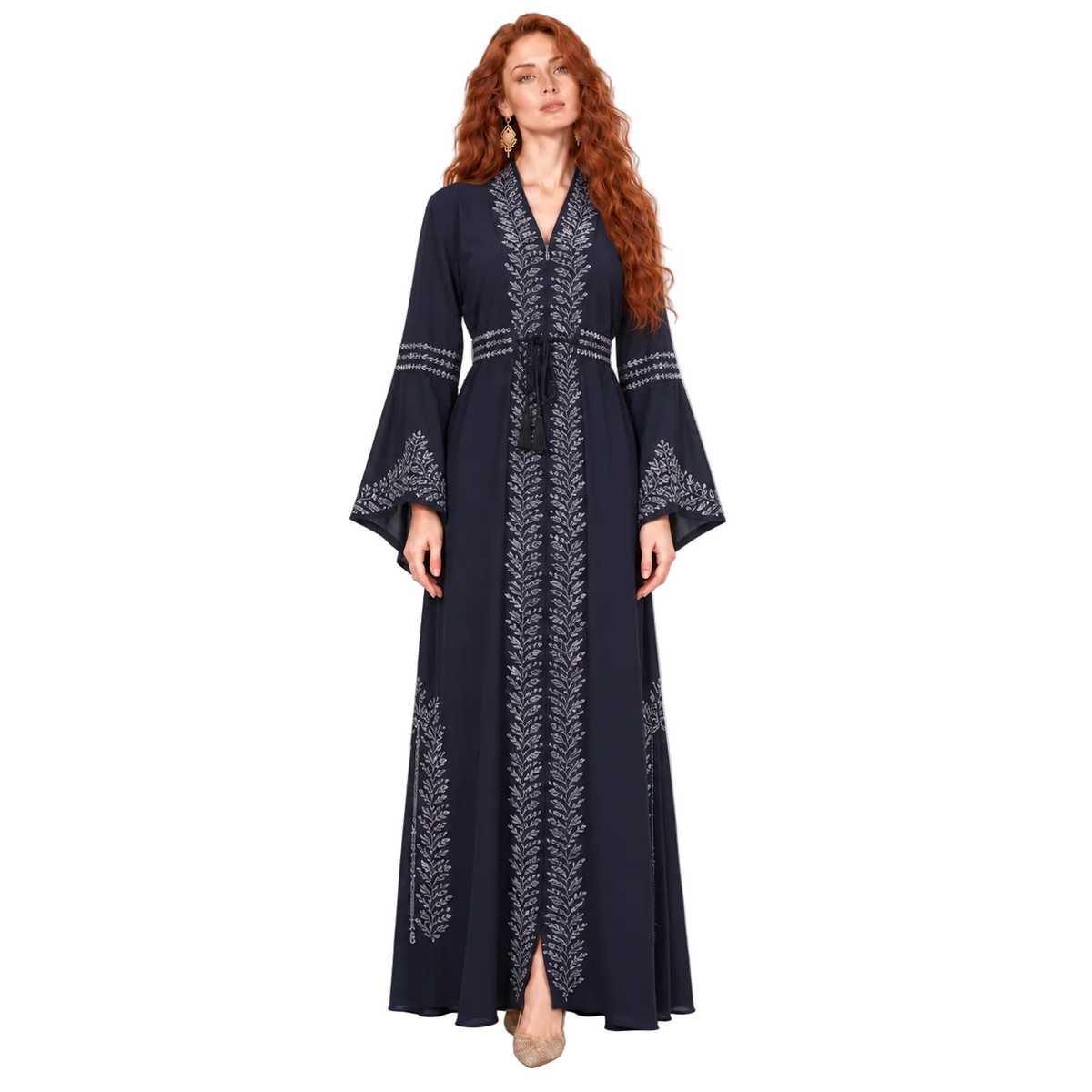 Elegant Navy Blue Embroidered Lebaran Kaftan-1