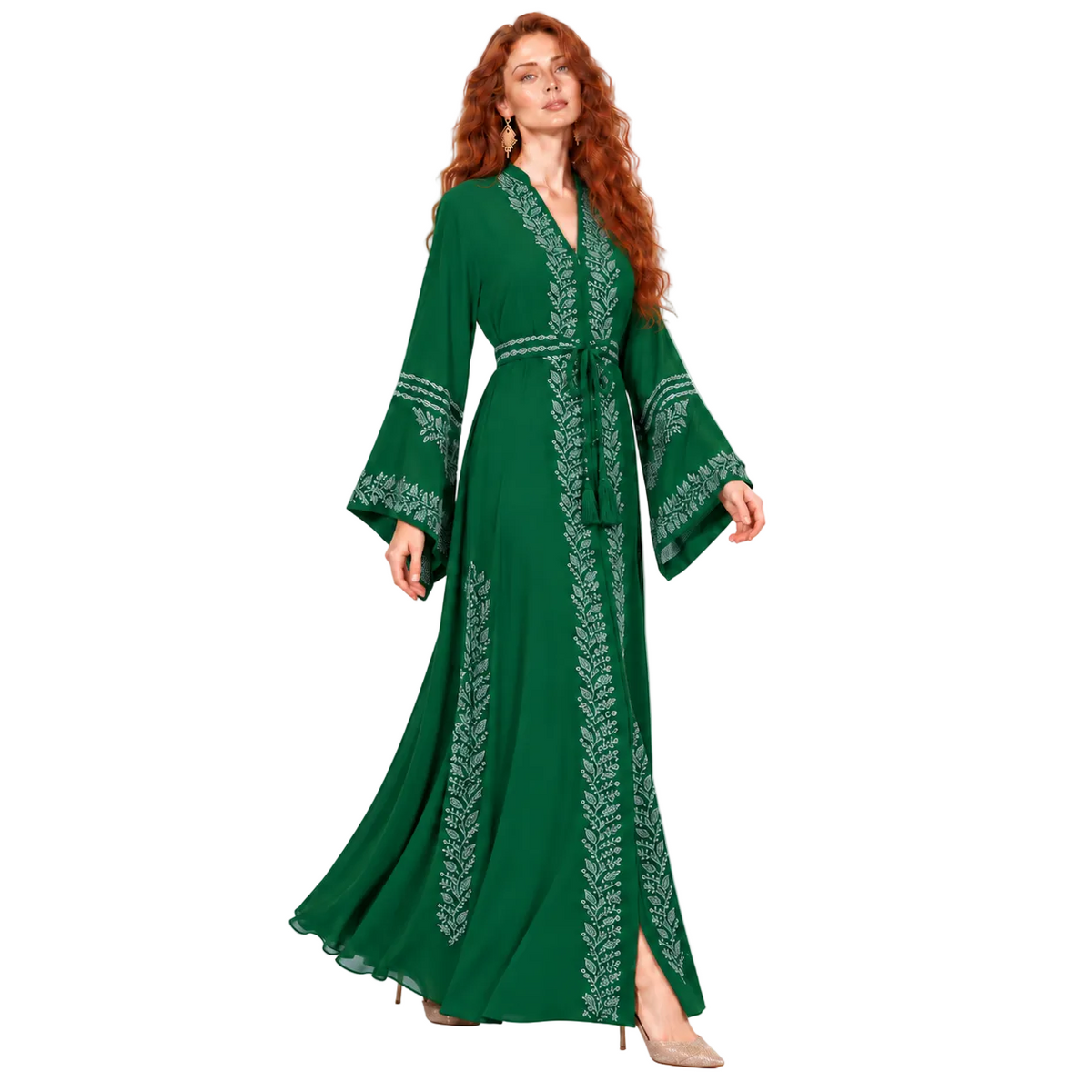 Emerald Green Embroidered Elegant Lebaran Kaftan-2