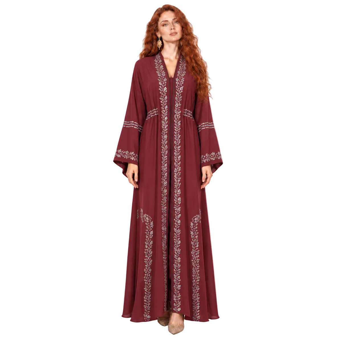 Elegant Red Silver Embroidered Lebaran Kaftan-1