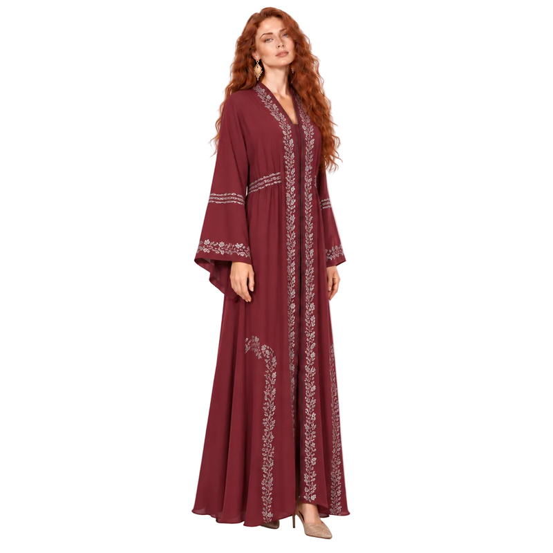 Elegant Red Silver Embroidered Lebaran Kaftan-3