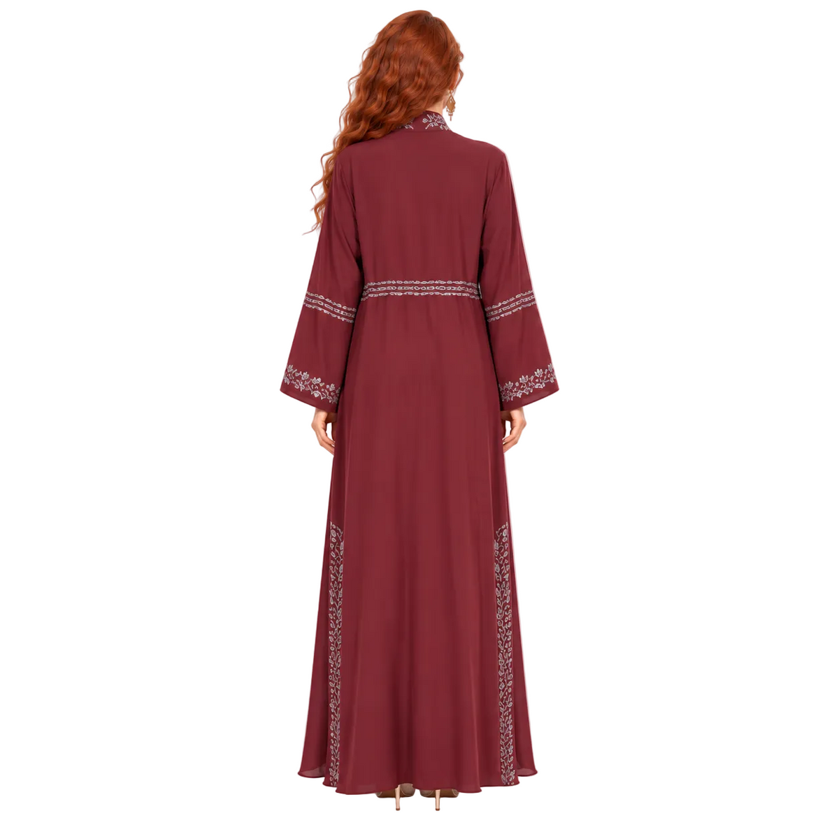 Elegant Red Silver Embroidered Lebaran Kaftan-4