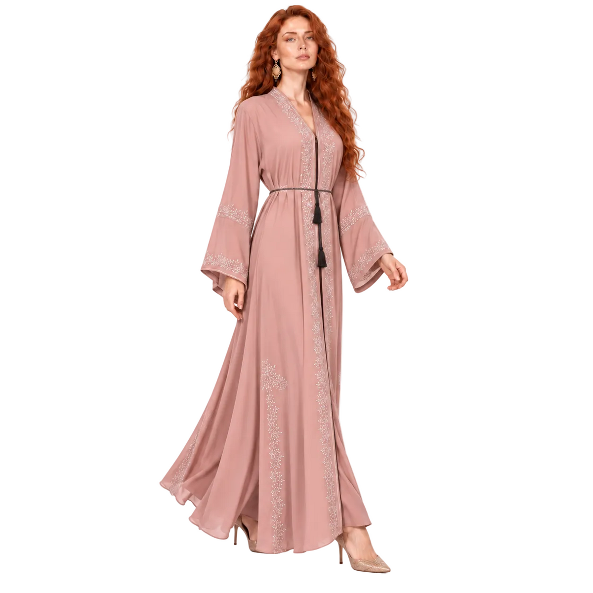 Elegant Pink Embroidered Luxury Lebaran Kaftan