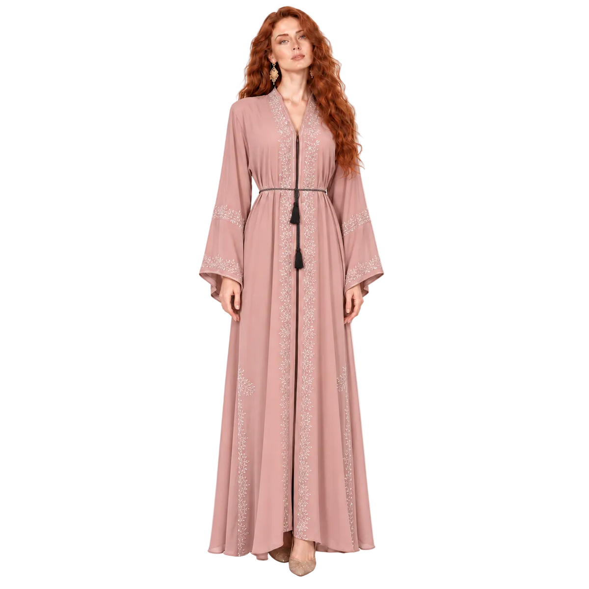 Elegant Pink Embroidered Luxury Lebaran Kaftan-1