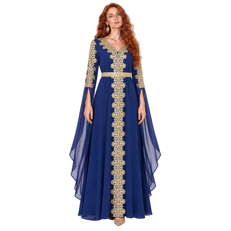 Navy Blue Gold Embroidered Lebaran Kaftan-1