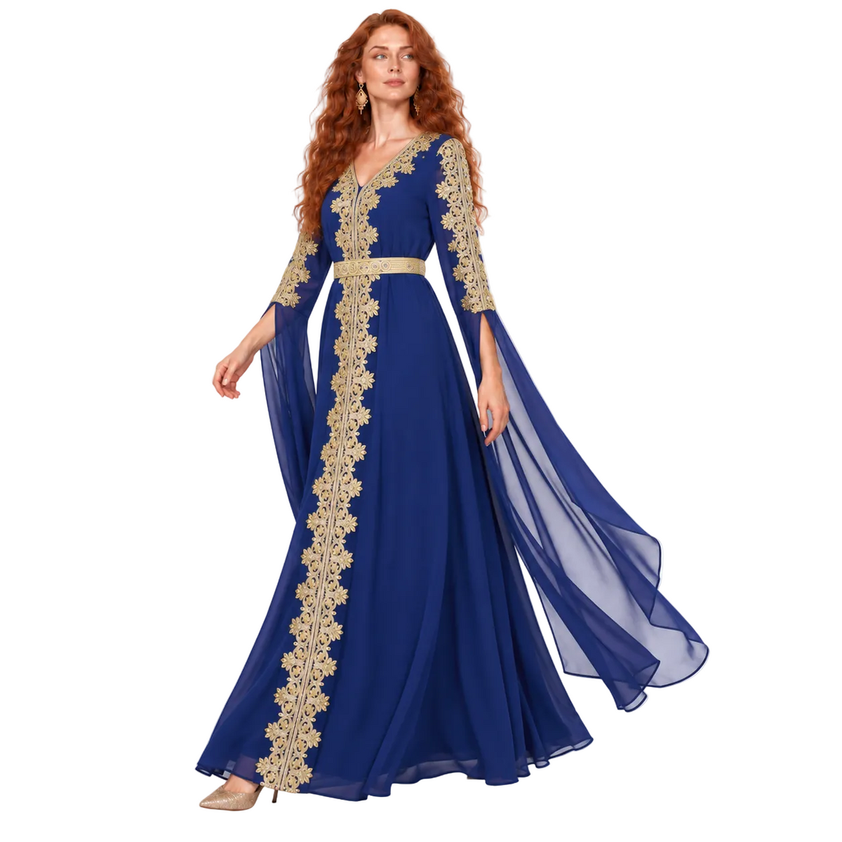 Navy Blue Gold Embroidered Lebaran Kaftan-3