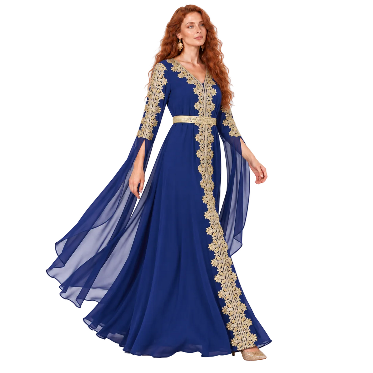 Navy Blue Gold Embroidered Lebaran Kaftan-2