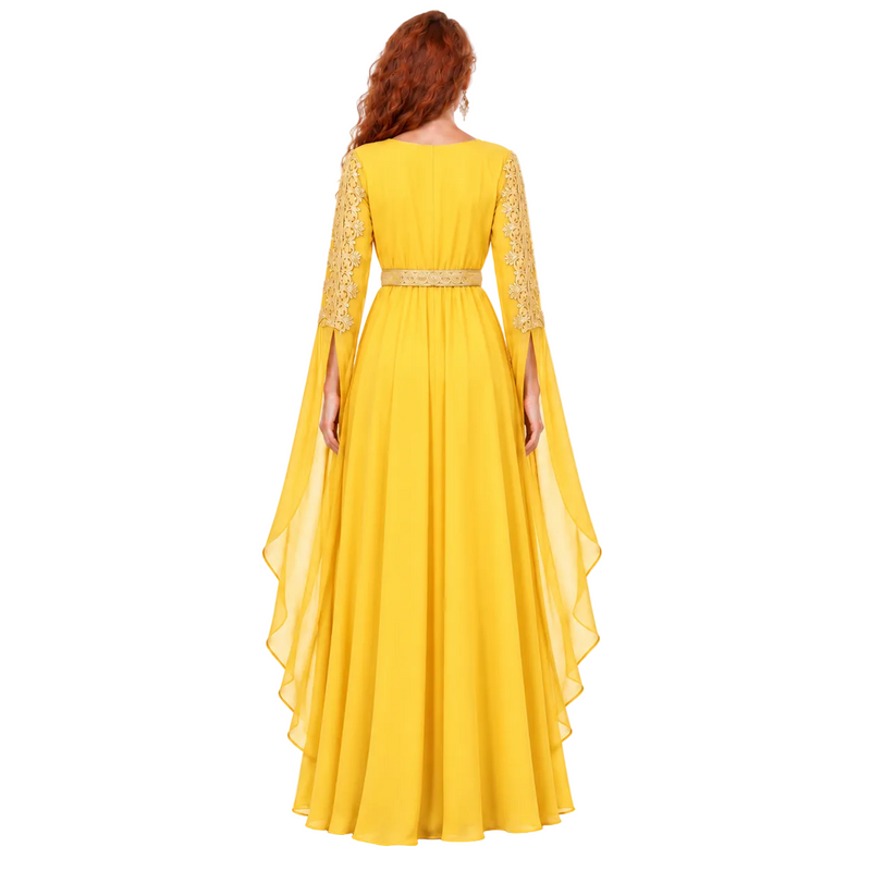 Elegant Yellow Gold Embroidered Luxury Kaftan-4