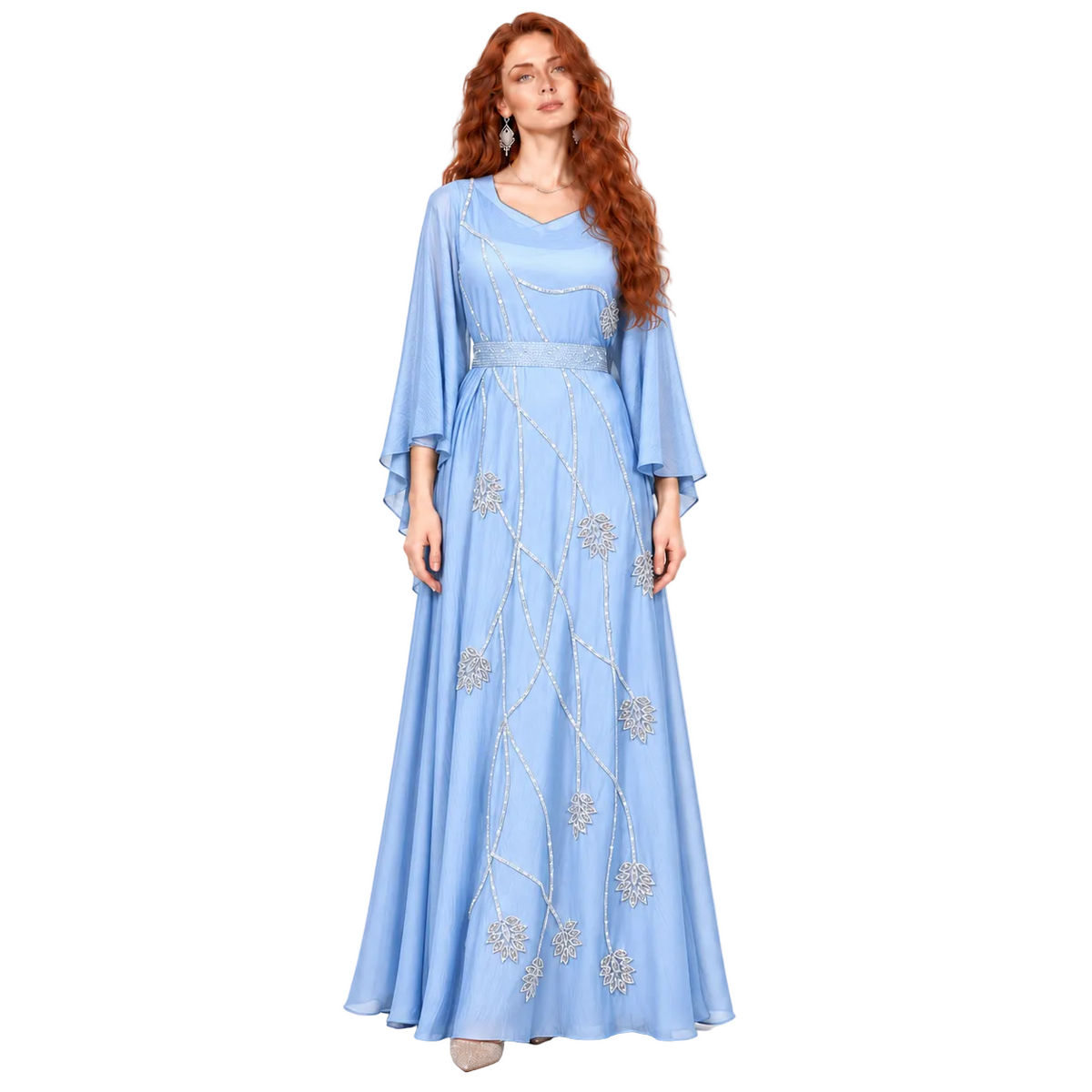 Light Blue Embroidered Elegant Lebaran Kaftan-1