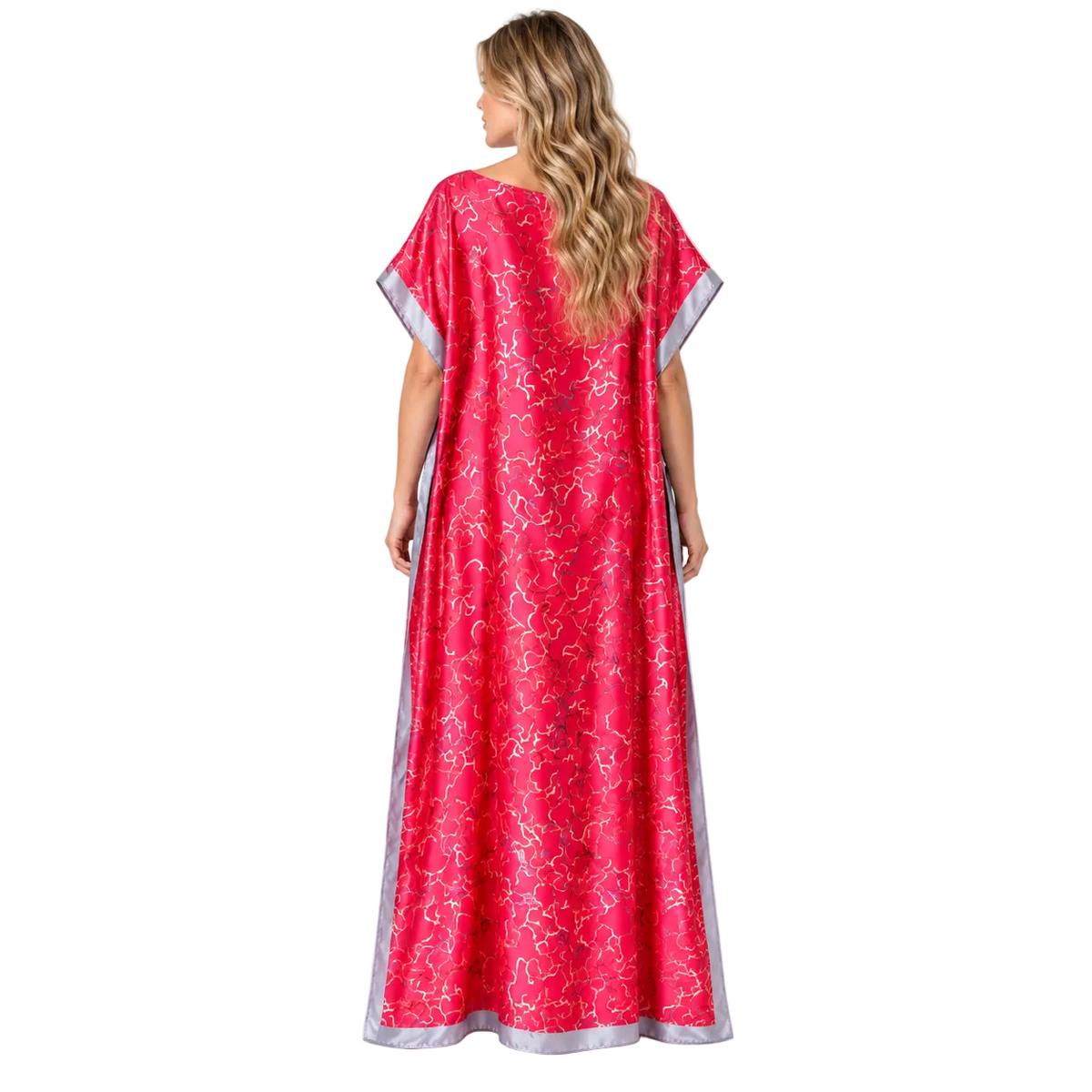 Rose Red Printed Silk Satin Kaftan-4