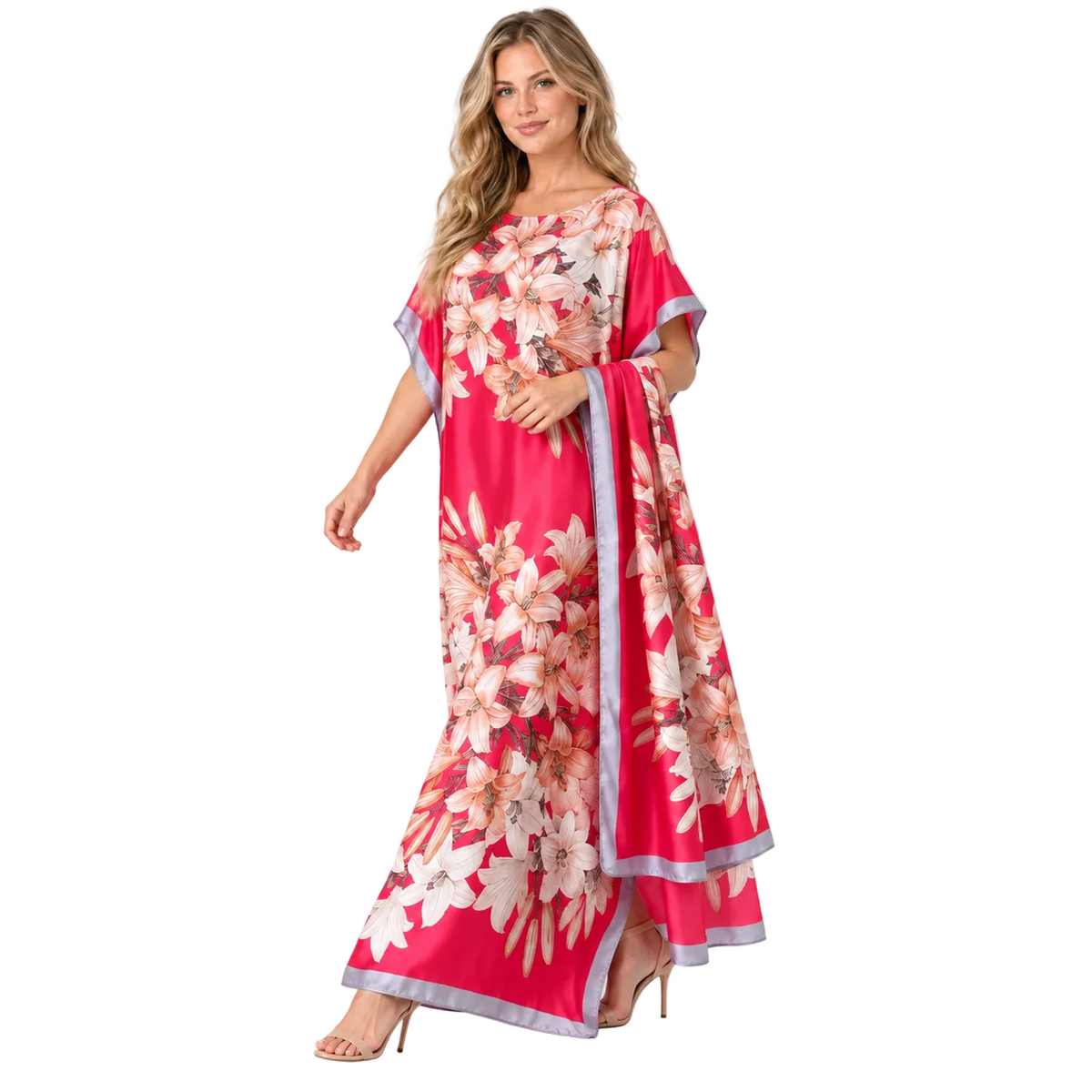 Pink Floral Silk Satin Luxury Kaftan-2