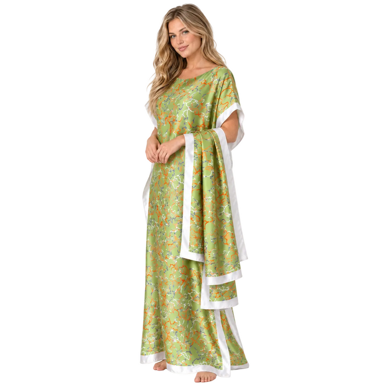 Light Green Printed Silk Satin Kaftan-2